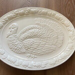 Over and Back Turkey Embossed Platter - Large Oval Thanksgiving Serving Plate